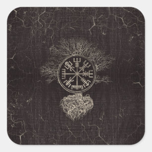 Sticker Carré Vegvisir et arbre de vie -Yggdrasil