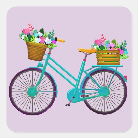 Sticker Carré Vélo avec fleurs en VTT (Devant)
