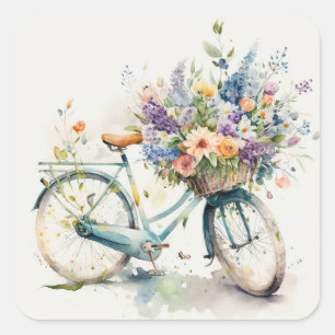 Sticker Carré Vélo Avec Panier À Fleurs