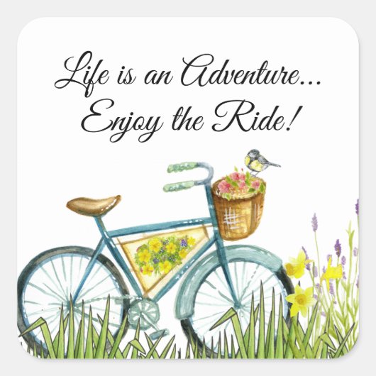 Sticker Carré Vélo Avec Panier De Fleurs (Devant)