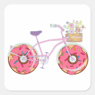 Sticker Carré Vélo Donuts - Bicyclette amusante avec Roues Dough