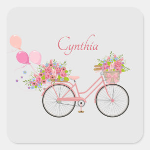 Sticker Carré Vélo floral rose Whimsical Personnalisé