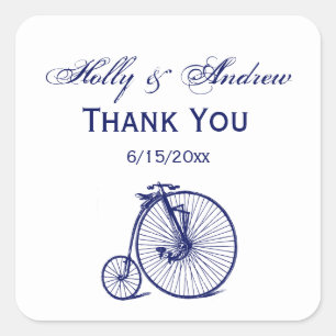 Sticker Carré Vélocipède Vintage Bicyclette Penny Farthing Bleu