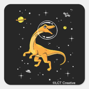 Sticker Carré Velocirapos Jaune Et Orange Dans L'Espace