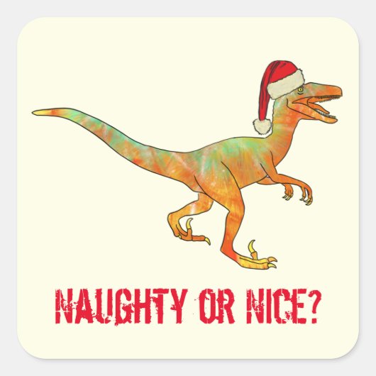 Sticker Carré Velociraptor Dinosaur Festive Funny Raptor Slogan (Devant)