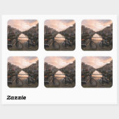 Sticker Carré Vélos au coucher du soleil à Amsterdam (Feuille)