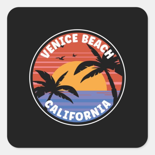 Sticker Carré Venice Beach California Sunset Paradise (Devant)