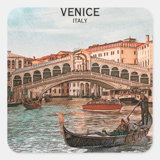Sticker Carré Venise Italie Gondola Ville Vue Canal (Devant)