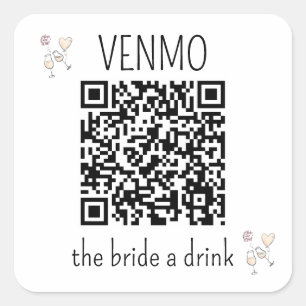 Sticker Carré VENMO la mariée une boisson QR Code Bachelorette P