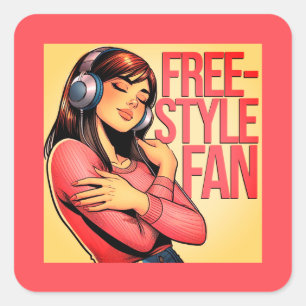 Sticker Carré Ventilateur libre avec une jeune femme portant un