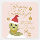 Sticker Carré Ver de Noël Cartoon avec texte de script (Devant)