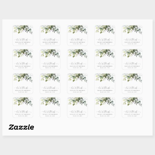 Sticker Carré Verdure, Eucalyptus Feuilles, Boho, Anniversaire (Feuille)