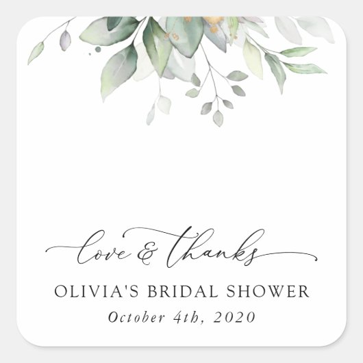Sticker Carré Verdure, Eucalyptus Feuilles, Boho, Fête des marié (Devant)
