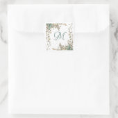 Sticker Carré Verdure Floral Garland Script Monogramme Élégant (Sac)