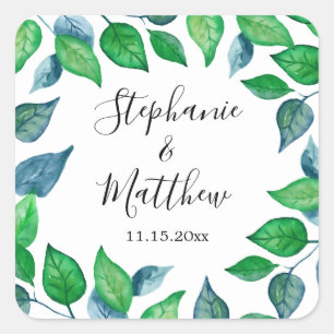 Sticker Carré Verdure peinte Foliage Aquarelle Feuille Mariage
