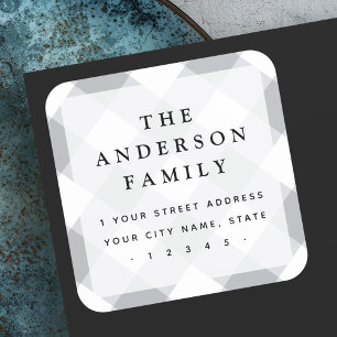 Sticker Carré Vérificateurs en vichy gris adresse de retour élég