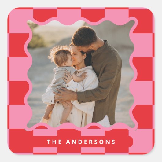 Sticker Carré Vérification de bord ondulé moderne photo minimale (Devant)