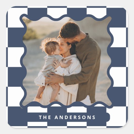 Sticker Carré Vérification de bord ondulé moderne photo minimale (Devant)