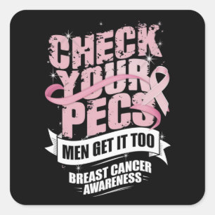 Sticker Carré Vérifiez votre Pecs Hommes Sensibilisation au canc