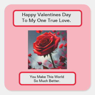 Sticker Carré Véritable amour Rose rouge, Saint Valentin