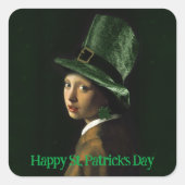 Sticker Carré Vermeer Pearl Earring Clover St Patrick's Day (Devant)