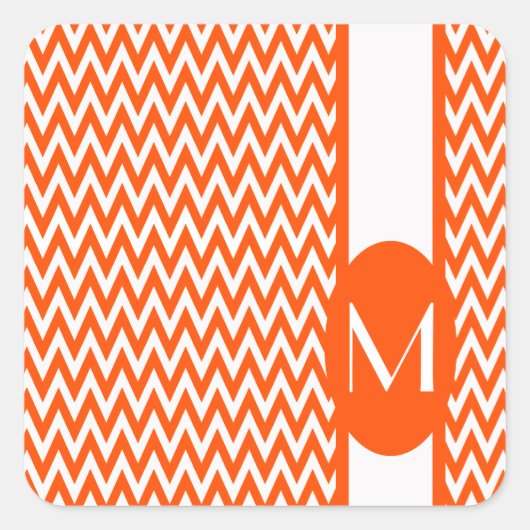 Sticker Carré Vermillion Elegant Chevron Design avec monogramme (Devant)