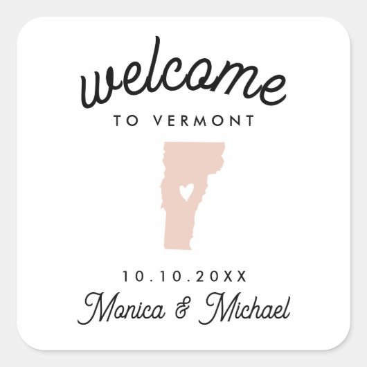 Sticker Carré VERMONT Destination Mariage N'IMPORTE QUELLE COULE (Devant)