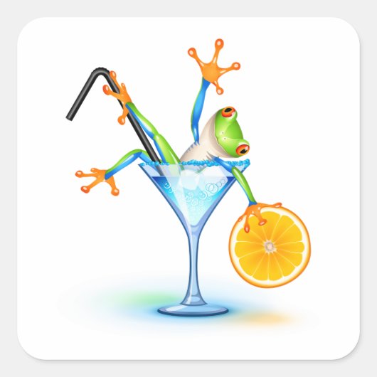 Sticker Carré Verre à cocktail Grenouille d'Arbre Coloré (Devant)