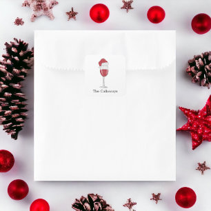 Sticker Carré Verre à vin Chapeau de Père Noël Noël Personnalisé