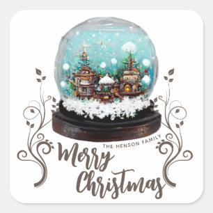 Sticker Carré Verre Snowball Village d'hiver Foliing Noël