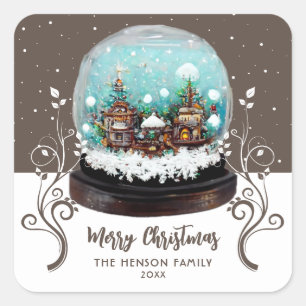 Sticker Carré Verre Snowball Village d'hiver Foliing Noël