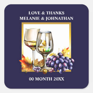 Sticker Carré Verres à vin aquarelle raisins prune bleue or ferm