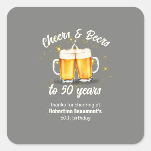 Sticker Carré Verres Simples Qui Trinquents Fêtent 50 Ans de Biè