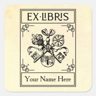 Sticker Carré Verrouillage héraldique vintage et clés Ex Libris