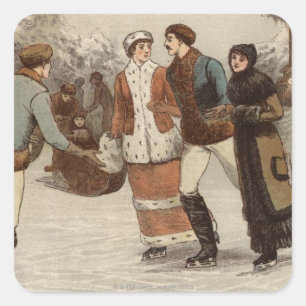 Sticker Carré Vers 1899 : Les patineurs de glace apprécient Noël