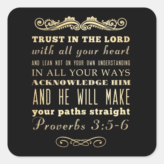 Sticker Carré Versets bibliques chrétiens - Proverbes 3:5-6 (Devant)