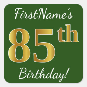 Sticker Carré Vert, anniversaire d'or de Faux 85th + Nom fait