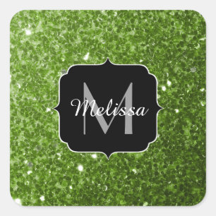 Sticker Carré Vert clair verdure paillettes scintille Monogramme