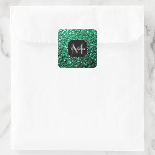 Sticker Carré Vert émeraude faux paillettes scintillent Monogram