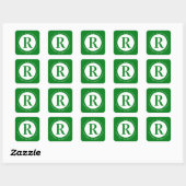 Sticker Carré Vert et blanc | Adresse de retour du monogramme (Feuille)