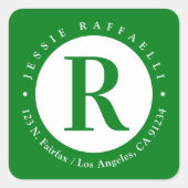 Sticker Carré Vert et blanc | Adresse de retour du monogramme (Devant)