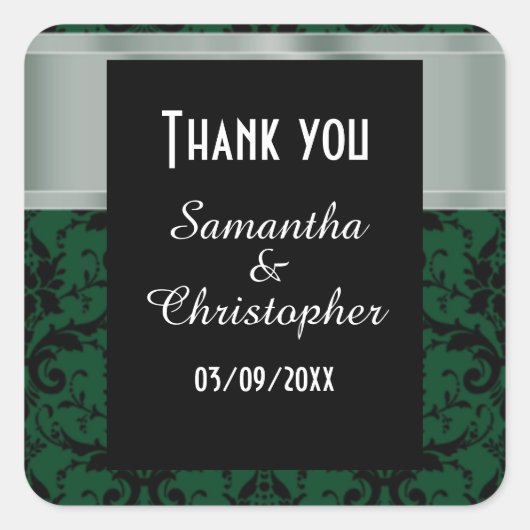 Sticker Carré Vert et noir damassé merci (Devant)