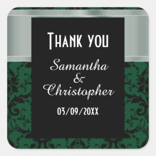 Sticker Carré Vert et noir damassé merci