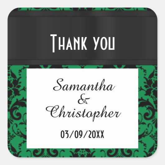Sticker Carré Vert et noir damassé merci (Devant)