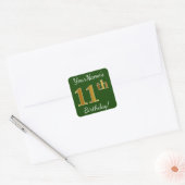 Sticker Carré Vert, Faux Gold 11e anniversaire + Nom personnalis (Enveloppe)