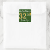 Sticker Carré Vert, Faux Gold 32e anniversaire + Nom personnalis (Sac)