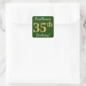 Sticker Carré Vert, Faux Gold 35e anniversaire + Nom personnalis (Sac)