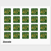 Sticker Carré Vert, Faux Gold 45e anniversaire + Nom personnalis (Feuille)