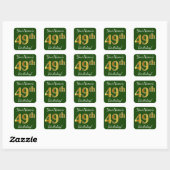 Sticker Carré Vert, Faux Gold 49e anniversaire + Nom personnalis (Feuille)