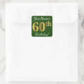 Sticker Carré Vert, Faux Gold 60e anniversaire + Nom personnalis (Sac)